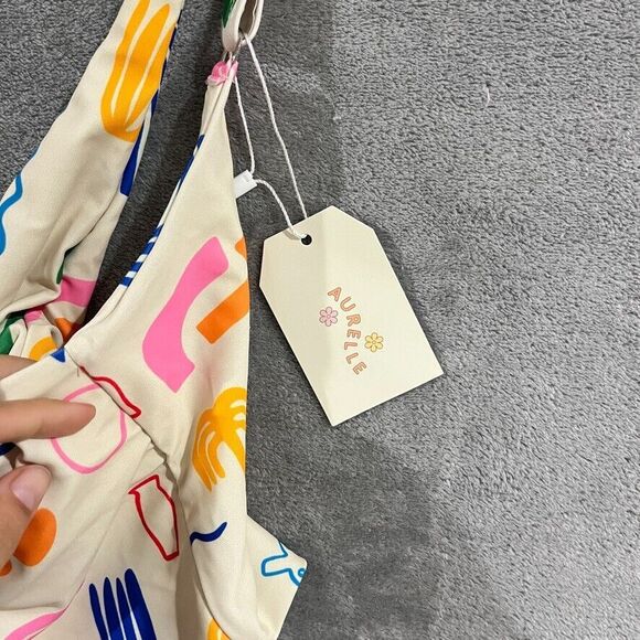 Aurelle Palmier One Piece Swimsuit Retro Print Bathing Suit High Waist Sz S NEW - Picture 5 of 7